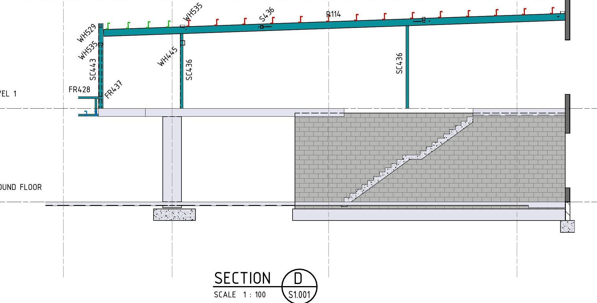 Building section, tilt-up and steel
